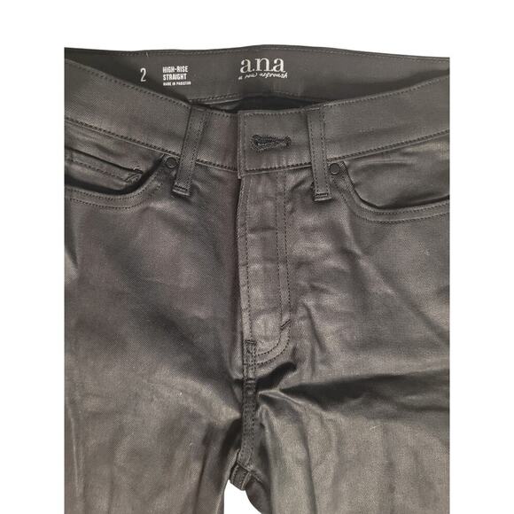 A.N.A. Jeans Women Leather Look Black High Rise Straight Sz 2 - Picture 2 of 3